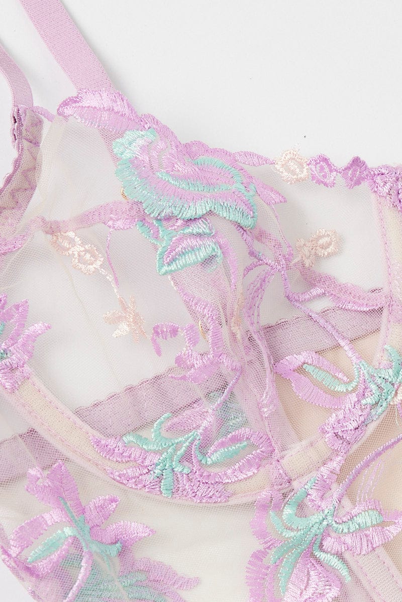 Purple Embroidery Lingerie Set for Ally Fashion