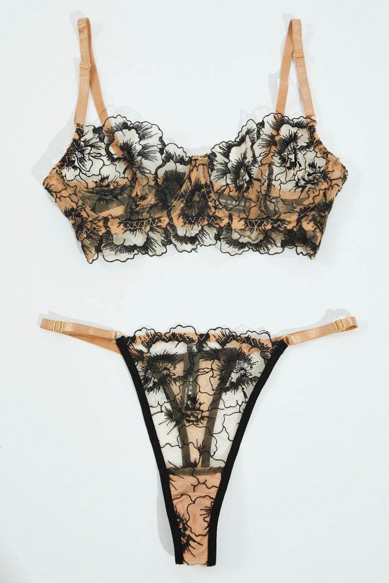 Black Floral Embroidery Lingerie Set for Ally Fashion