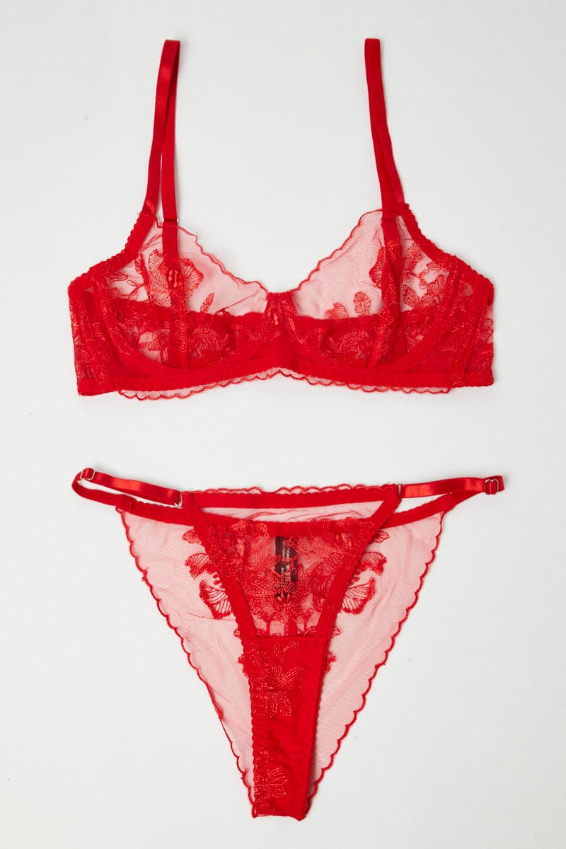 Red Embroidery Lingerie Set for Ally Fashion