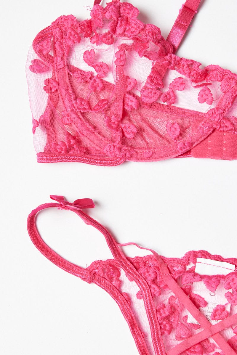 Pink Heart Embroidery Lingerie Set for Ally Fashion