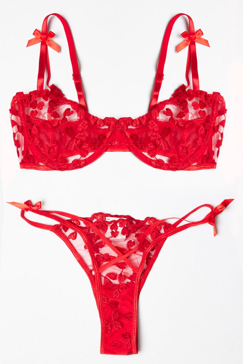 Red Heart Embroidery Lingerie Set for Ally Fashion