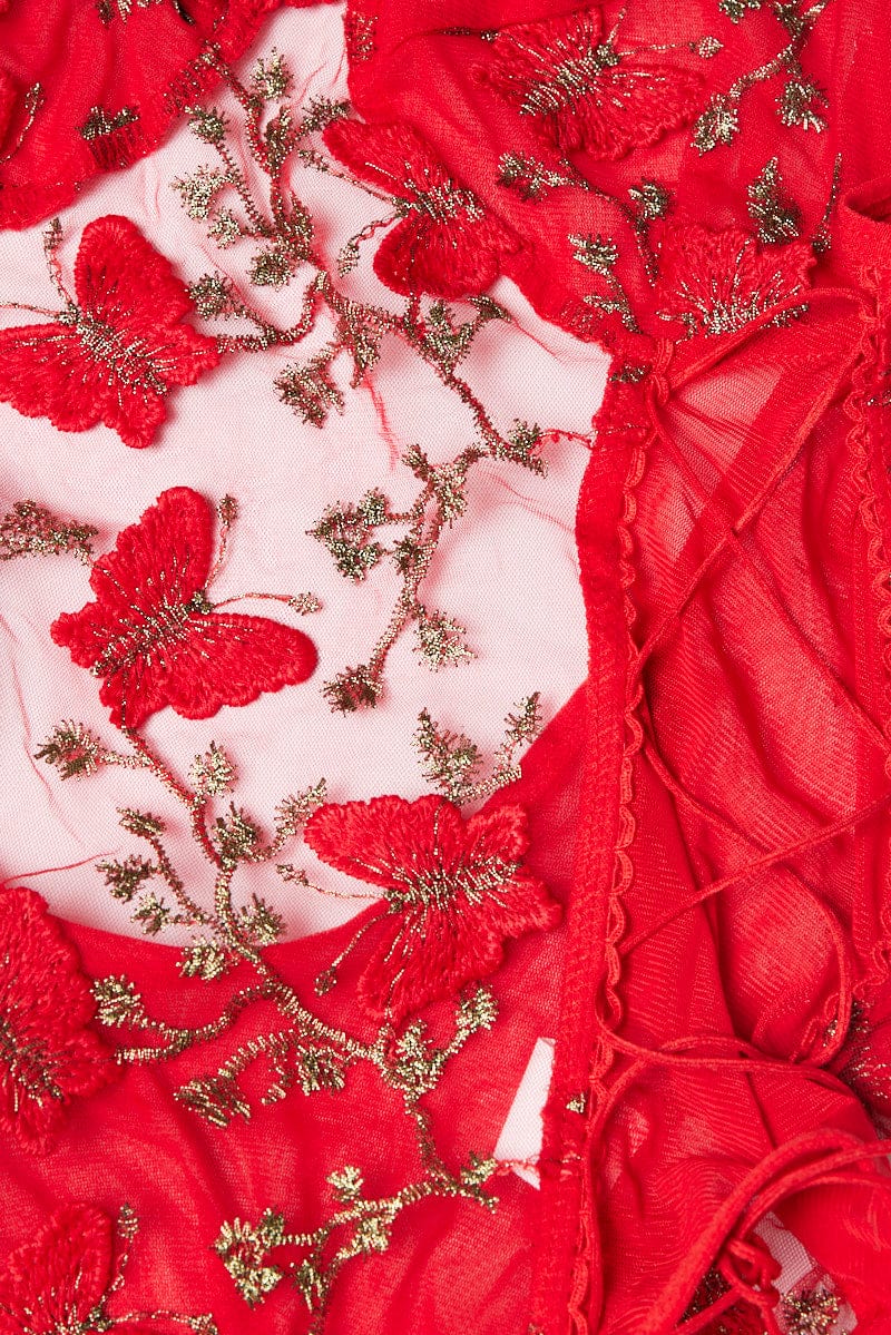 Red Embroidery Bodysuit for Ally Fashion