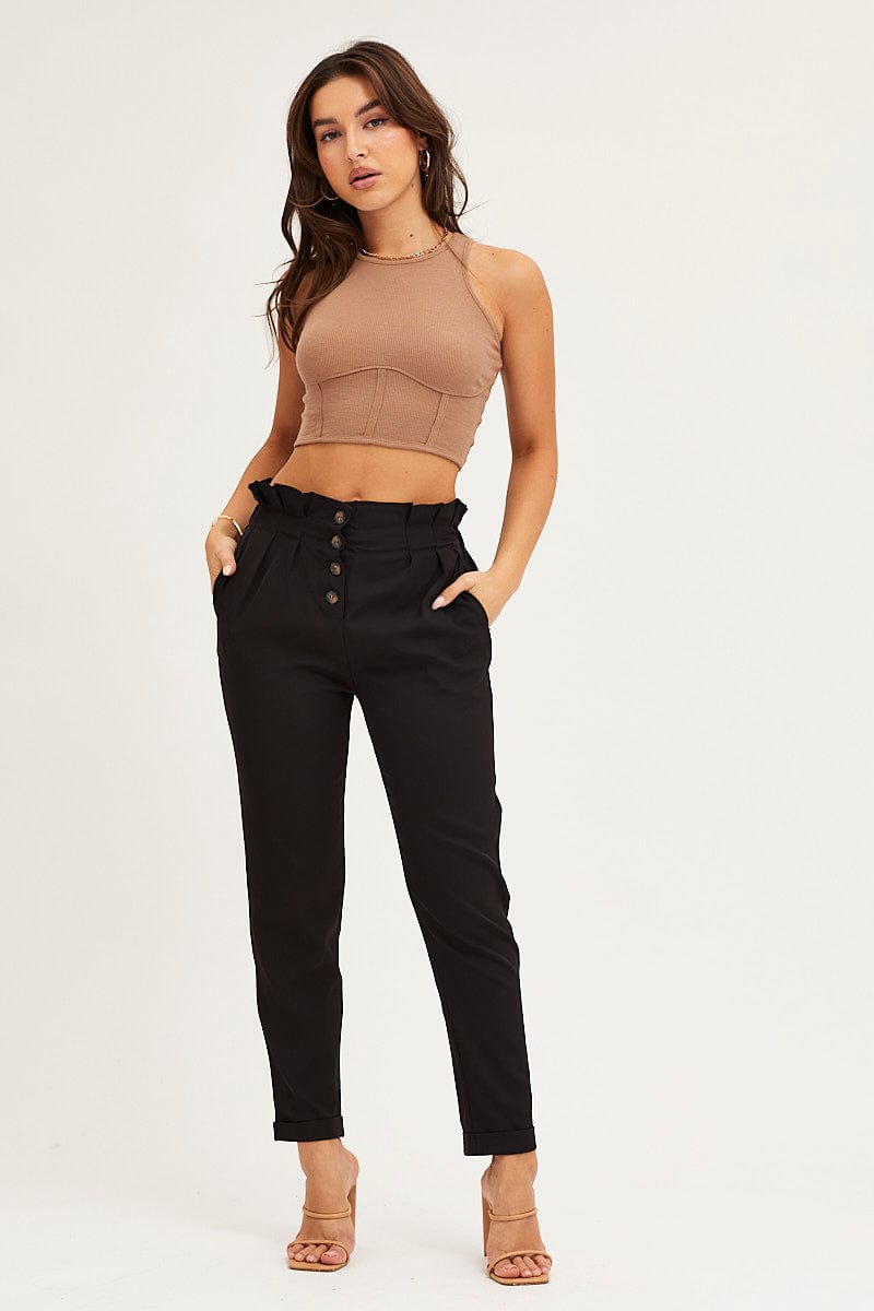 WORK PANT Black Elastic Waist Slim Leg Pant for Women by Ally