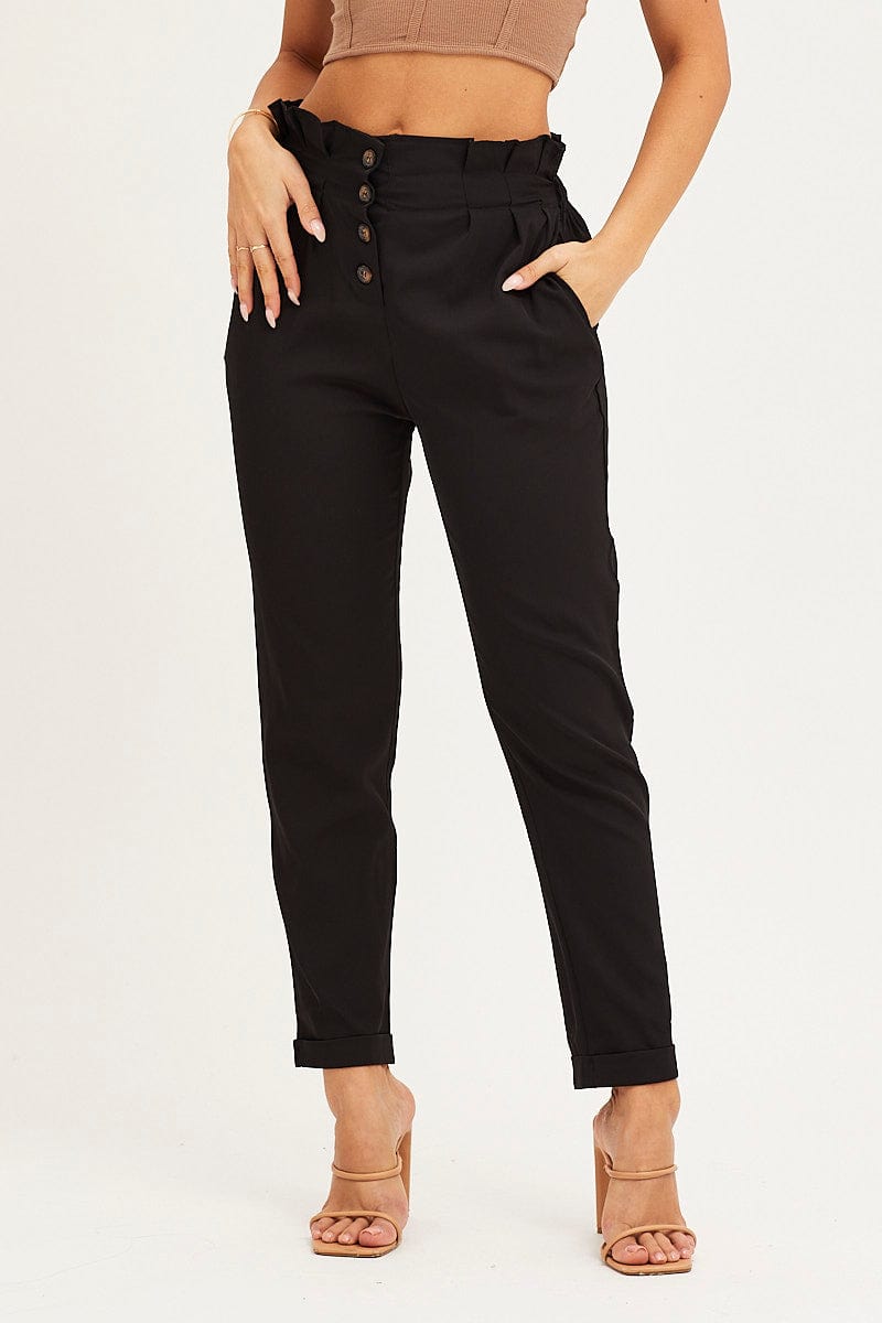WORK PANT Black Elastic Waist Slim Leg Pant for Women by Ally