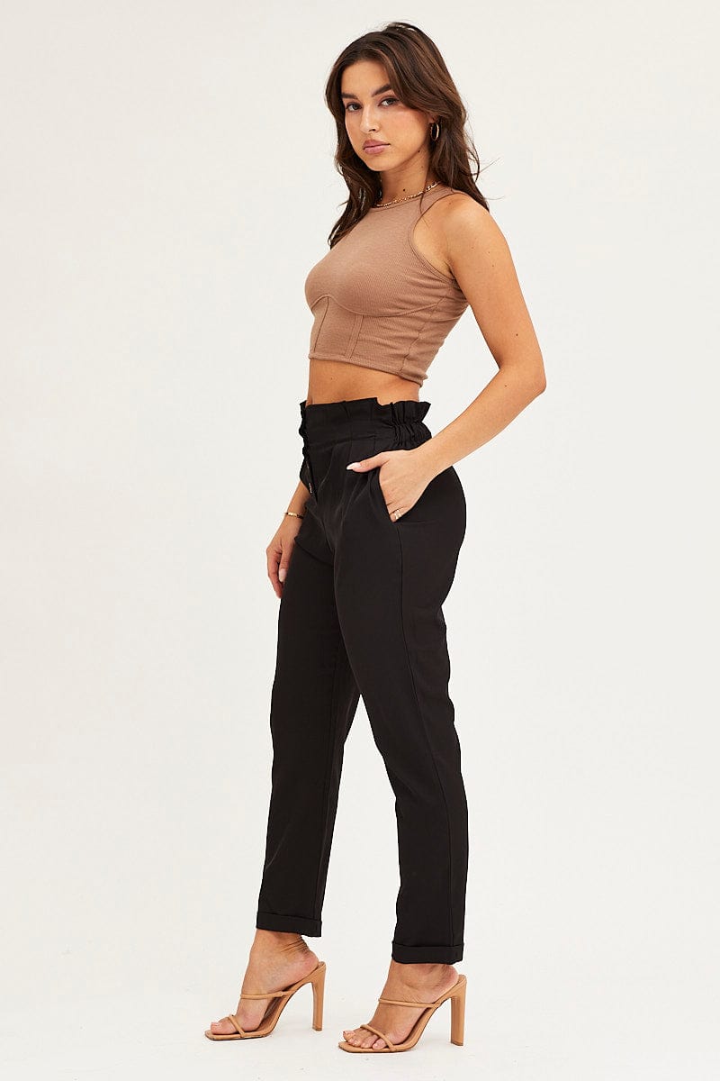 WORK PANT Black Elastic Waist Slim Leg Pant for Women by Ally