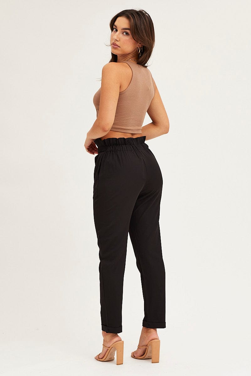 WORK PANT Black Elastic Waist Slim Leg Pant for Women by Ally