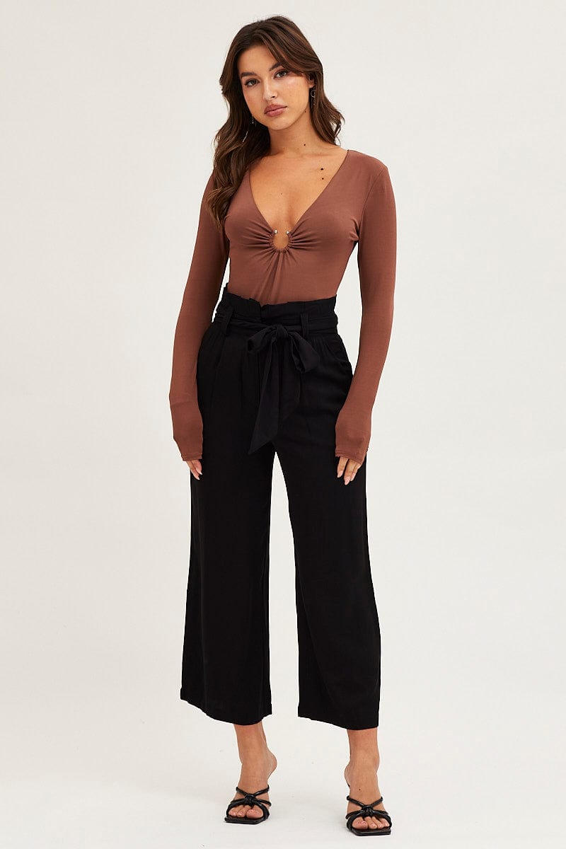 WORK PANT Black Pants Workwear Tie Waist Wide Leg for Women by Ally