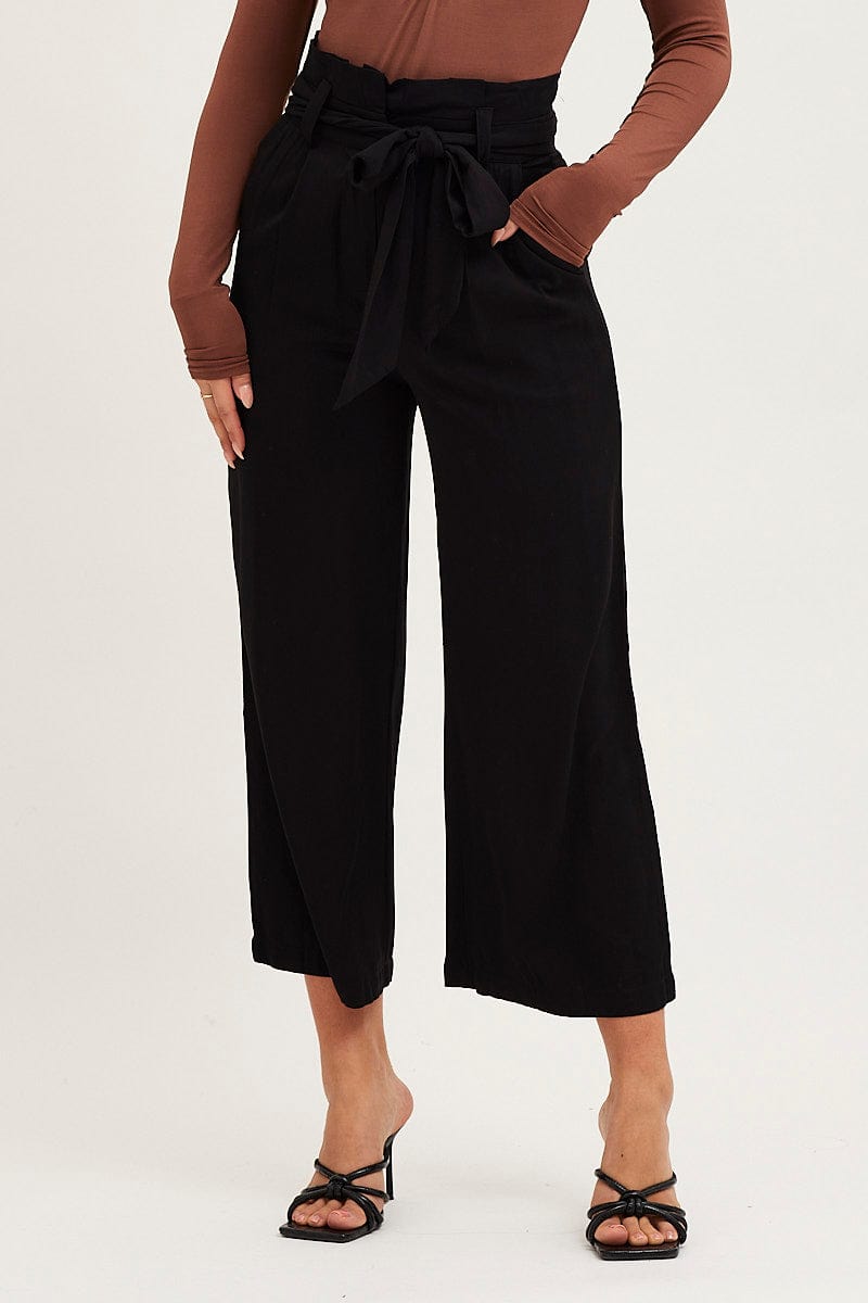WORK PANT Black Pants Workwear Tie Waist Wide Leg for Women by Ally