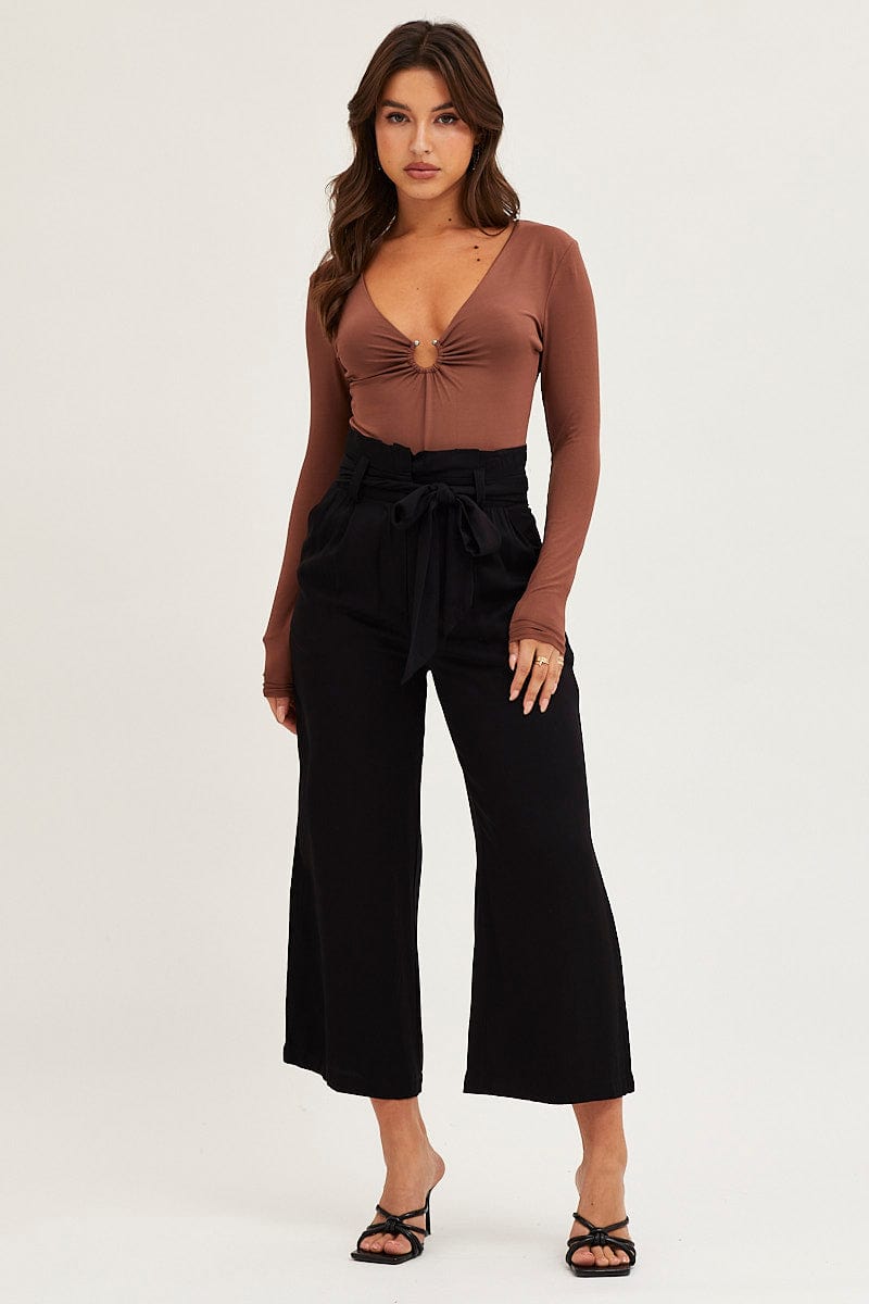 WORK PANT Black Pants Workwear Tie Waist Wide Leg for Women by Ally