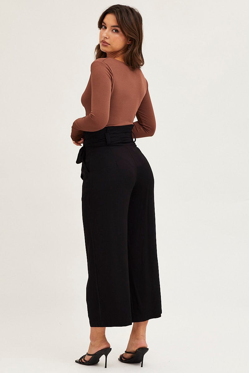 WORK PANT Black Pants Workwear Tie Waist Wide Leg for Women by Ally