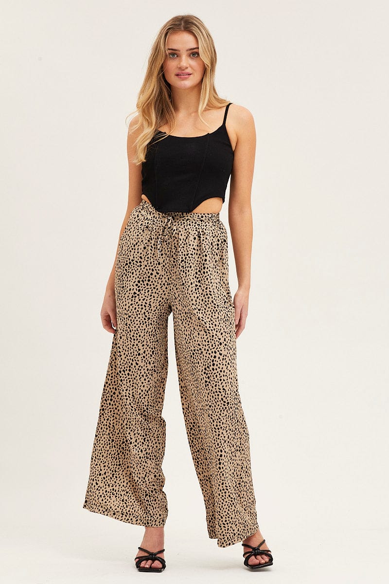 WORK PANT Camel Geo Wide Leg Pants for Women by Ally