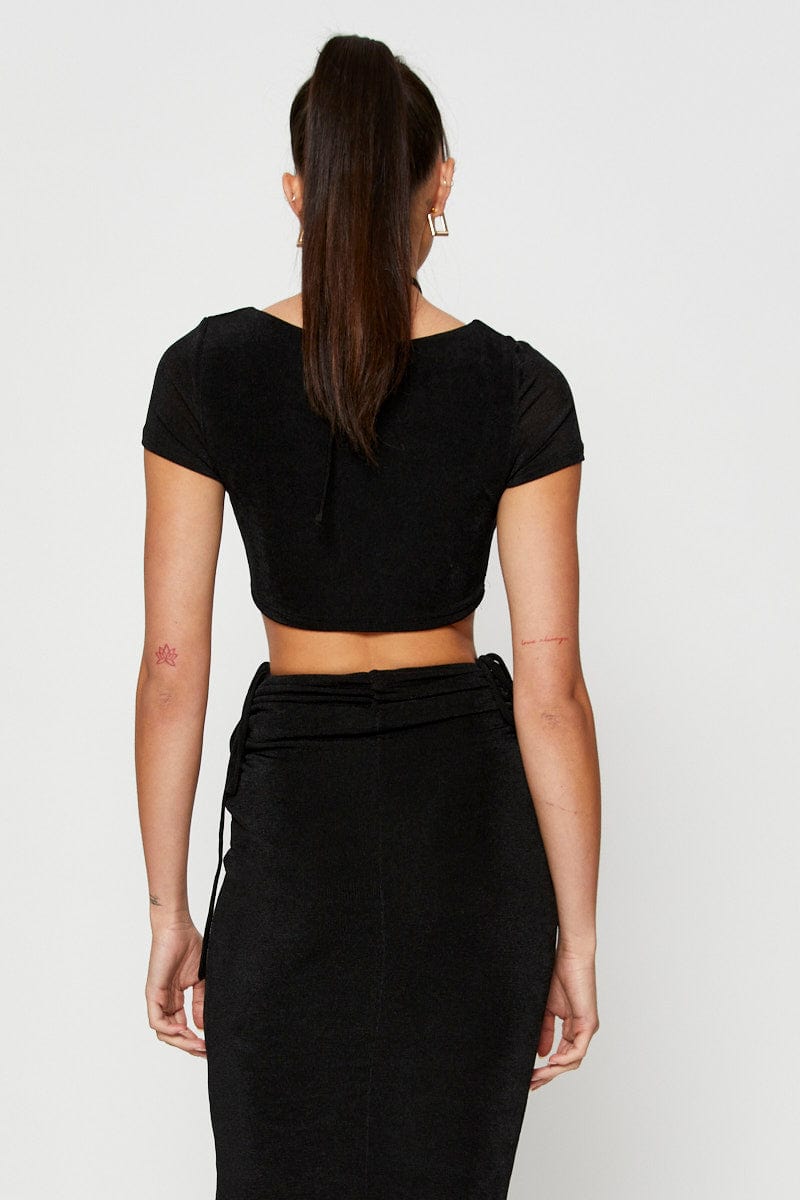 WRAP CROP Black Crop Top Short Sleeve Halter for Women by Ally