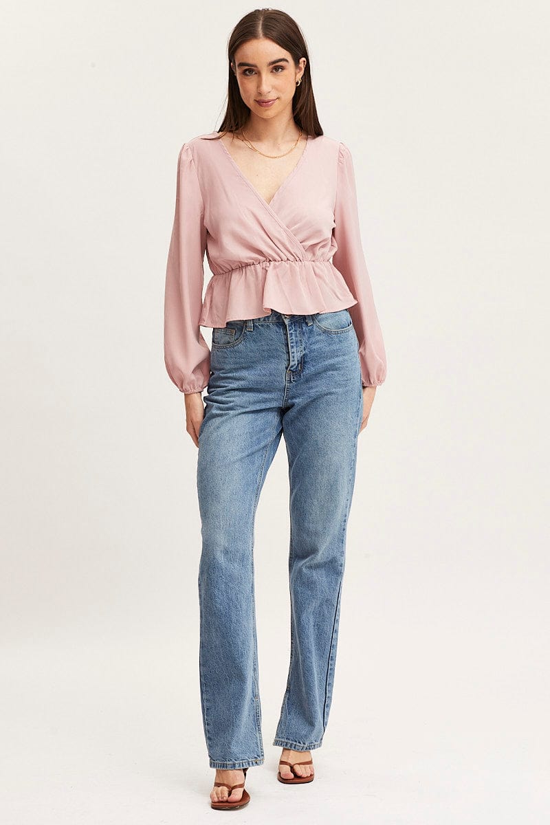WRAP FRONT TOP DUSTY PINK Wrap Front Top for Women by Ally