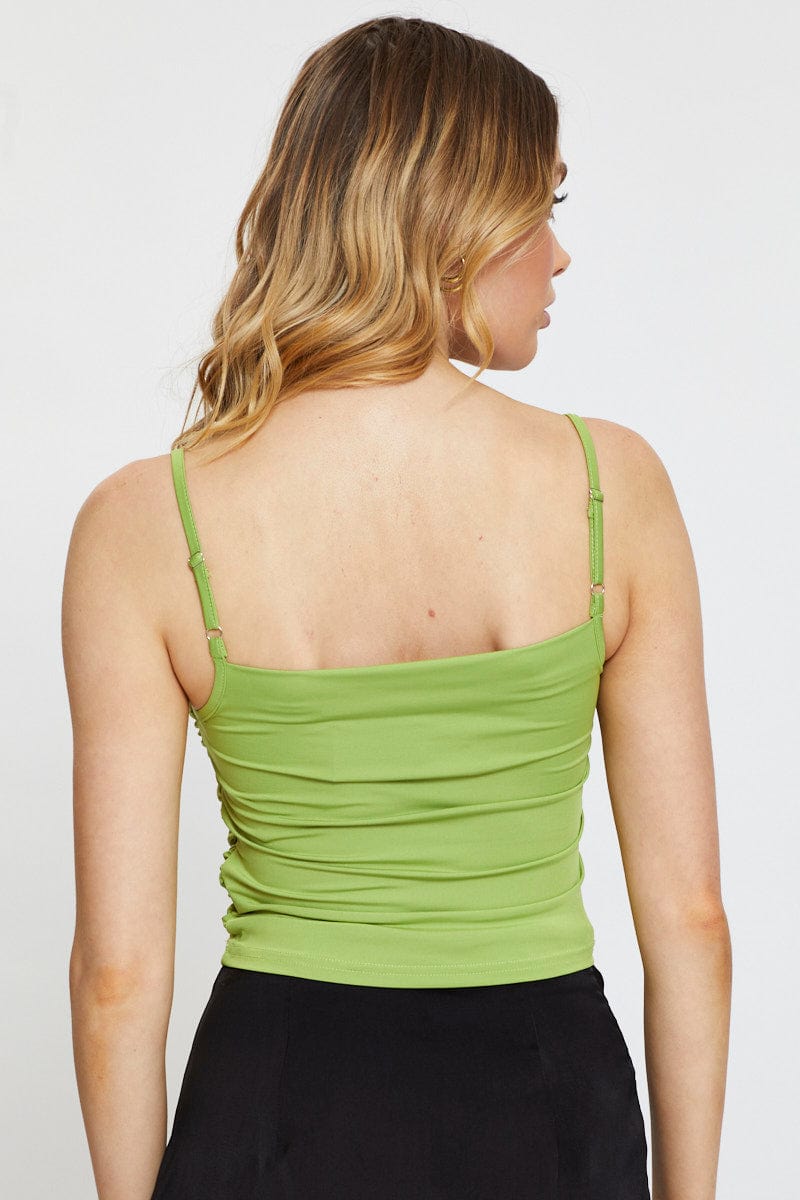 WRAP SEMI CROP Green Ruched Top for Women by Ally